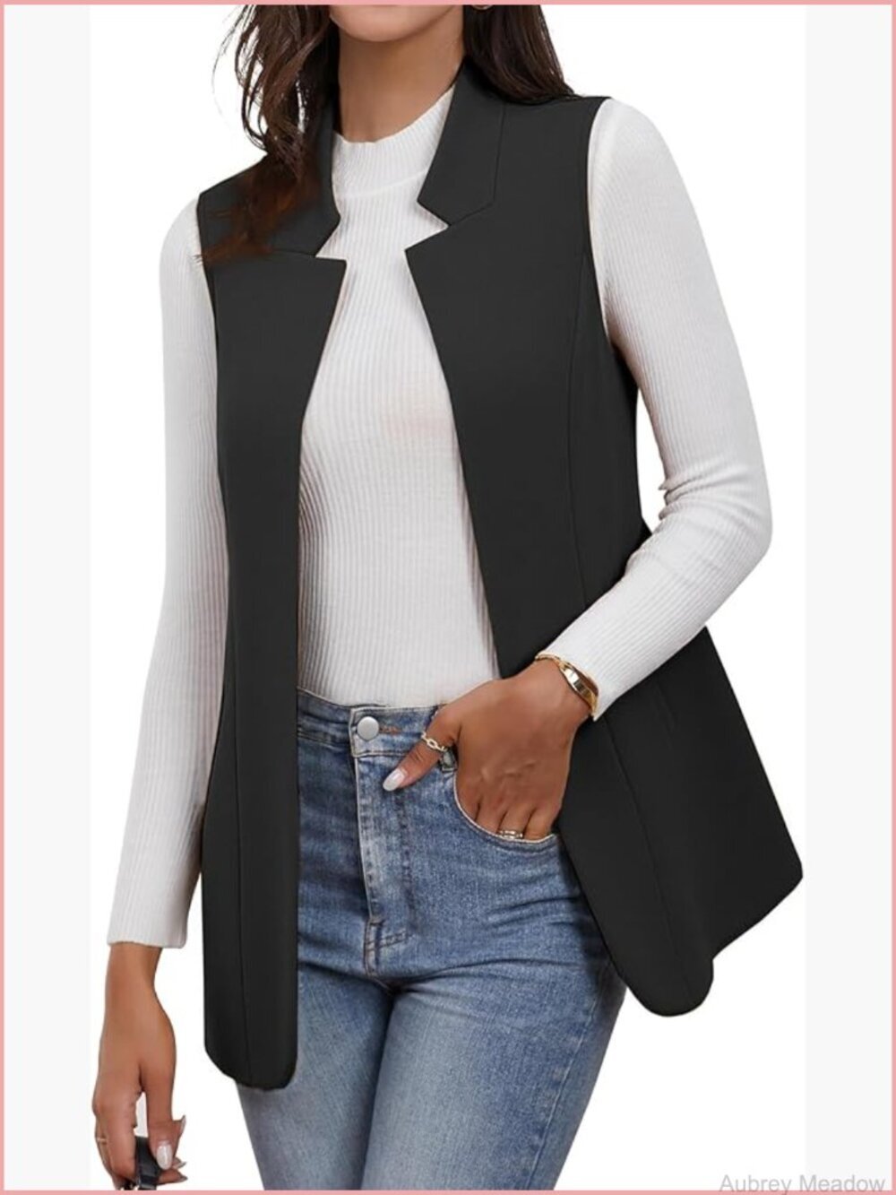 Wool Long Vest Sleeveless Blazer Jacket Open Front Cardigan Trench Coat